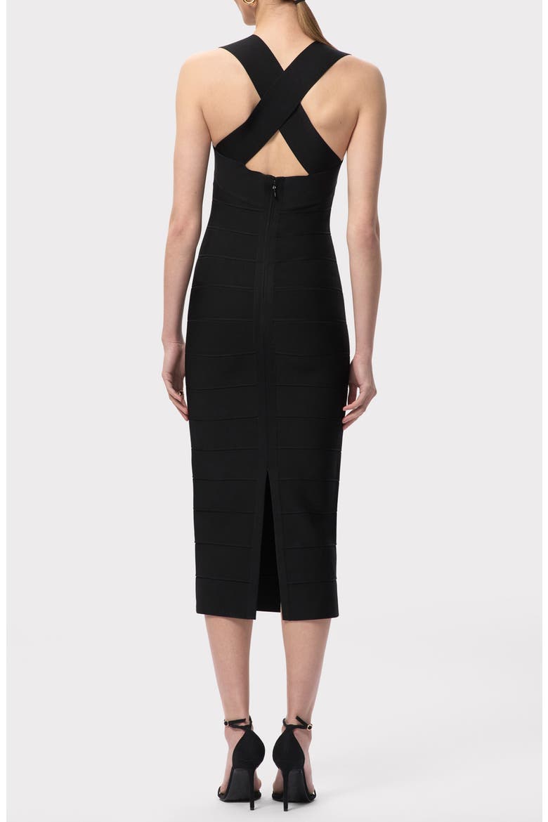 The Sandra Midi Bandage Dress, Alternate, color, BLACK