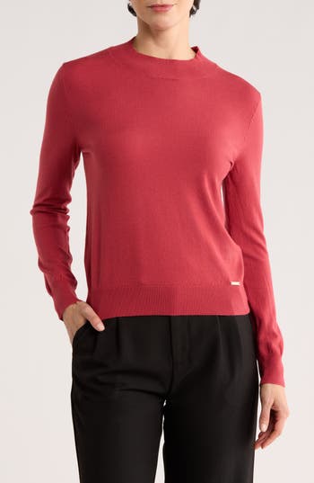 T Tahari Mock Neck Sweater In Red