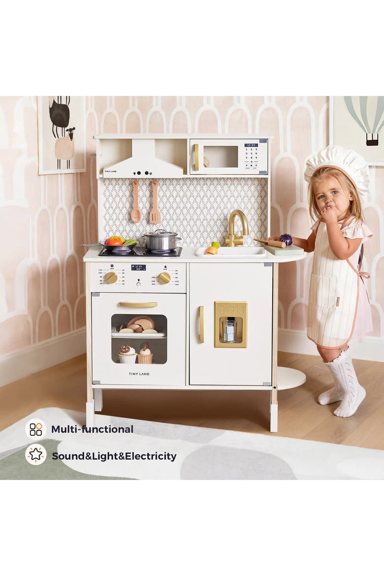 PopJoy Wooden Play Kitchen Set with Lights Sounds for Kids, Alternate, color, Multicolor