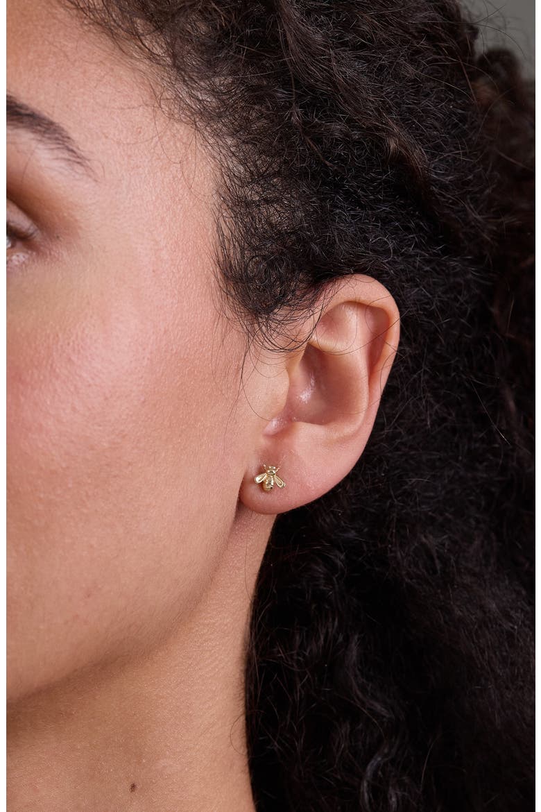 14K Gold Bee Stud Earrings, Alternate, color, 14KY