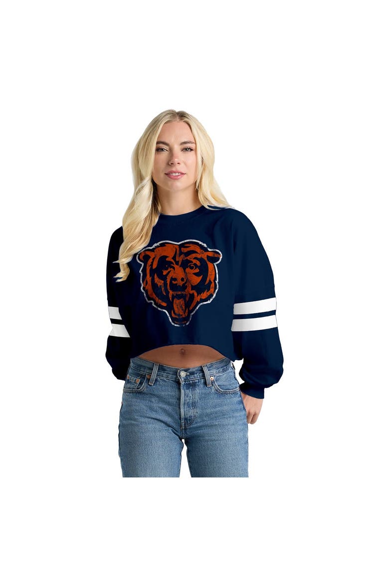 Women's Spirit Jersey  Navy Chicago Bears Oversized Cropped Stripe Long Sleeve T-Shirt, Main, color, Navy