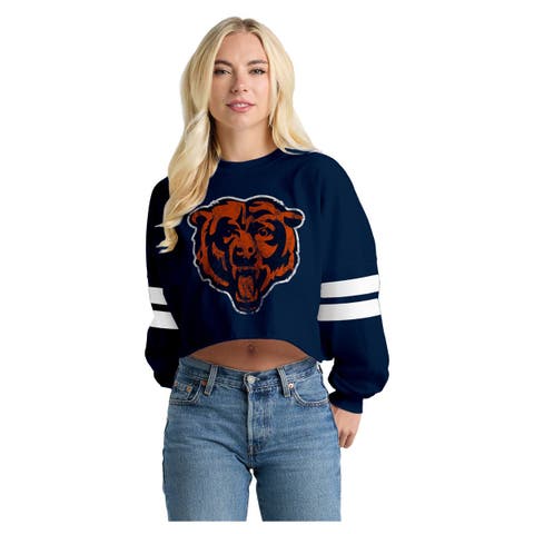 Women's Spirit Jersey  Navy Chicago Bears Oversized Cropped Stripe Long Sleeve T-Shirt