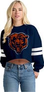 SPIRIT JERSEY Women's Spirit Jersey  Navy Chicago Bears Oversized Cropped Stripe Long Sleeve T-Shirt
