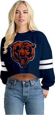 SPIRIT JERSEY Women's Spirit Jersey Navy Chicago Bears Oversized Cropped Stripe Long Sleeve T-Shirt