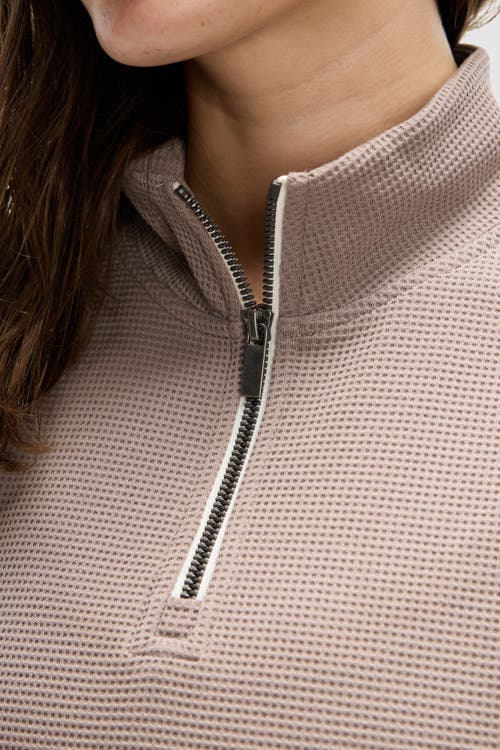 Peloton Waffle Mock Neck 1/2 Zip In Taupe Grey