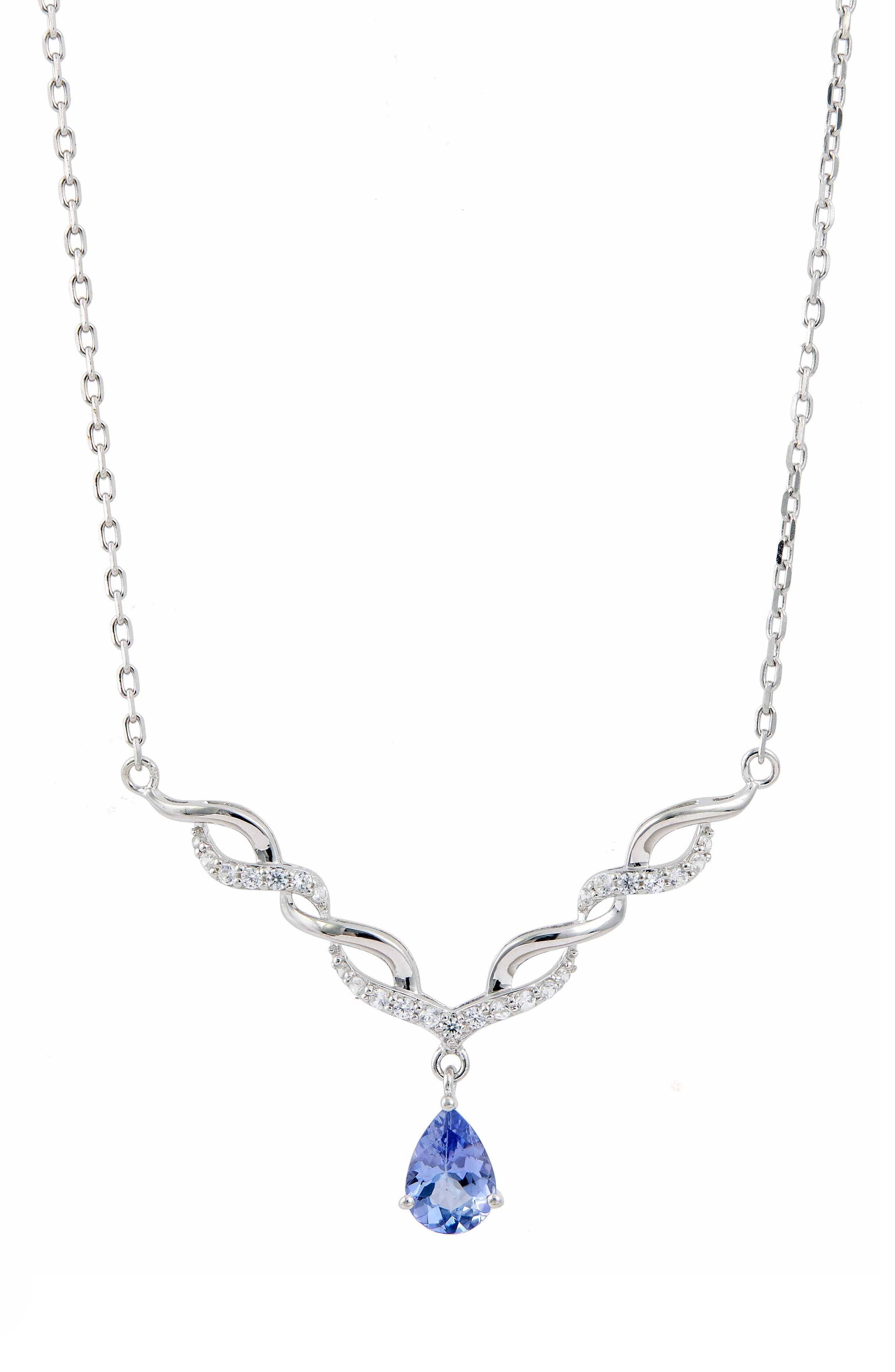 SAVVY CIE JEWELS Rhodium Plated Sterling Silver Tanzanite & Zircon Pendant Necklace