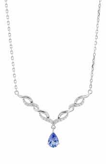 SAVVY CIE JEWELS Rhodium Plated Sterling Silver Tanzanite & Zircon Pendant Necklace