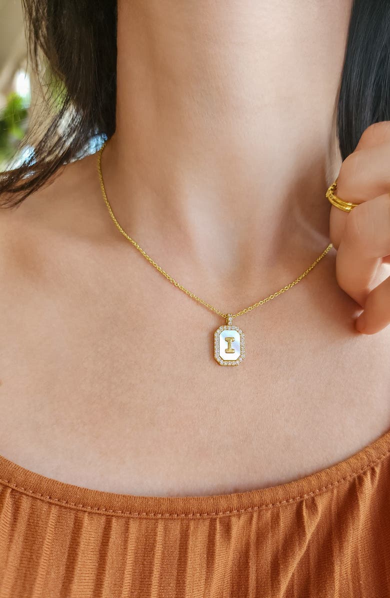 Adornia Crystal Mother of Pearl Initial Pendant Necklace, Alternate, color, Gold-A
