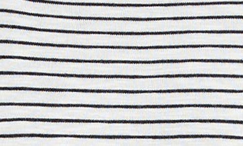 Vince Stripe Elbow Sleeve Cotton Blend Knit Top In Off White Combo