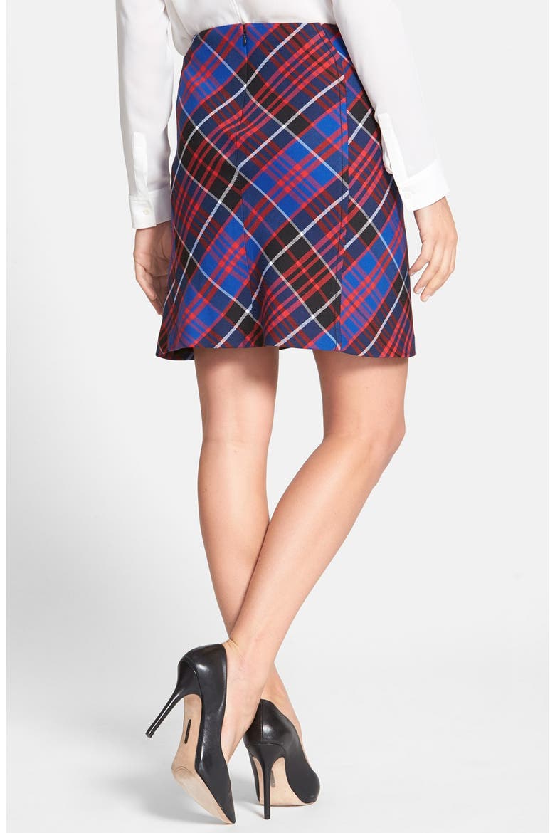 Anne Klein Zip Detail Plaid Skirt, Alternate, color, BLACK/ LACQUER