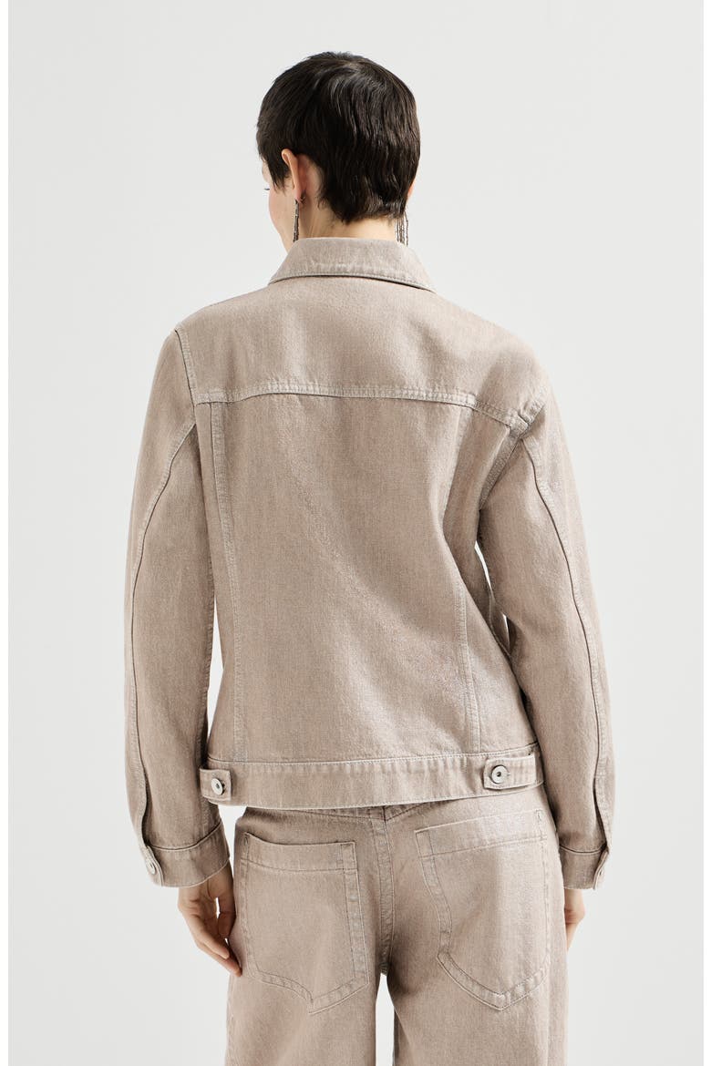 Beige lamé denim four-pocket outerwear jacket with monili, Alternate, color, Rope
