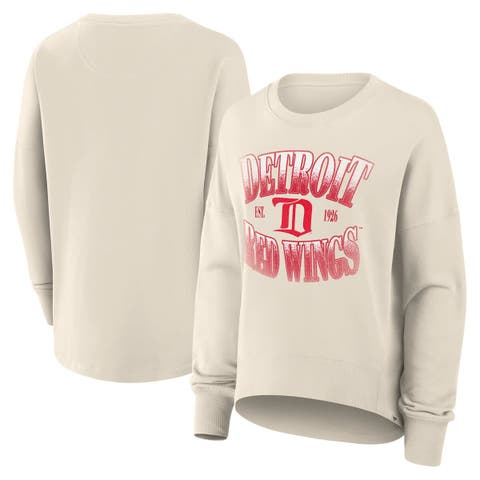 Women's Fanatics Cream Detroit Red Wings Oversized Vintage Slice Pullover Sweatshirt