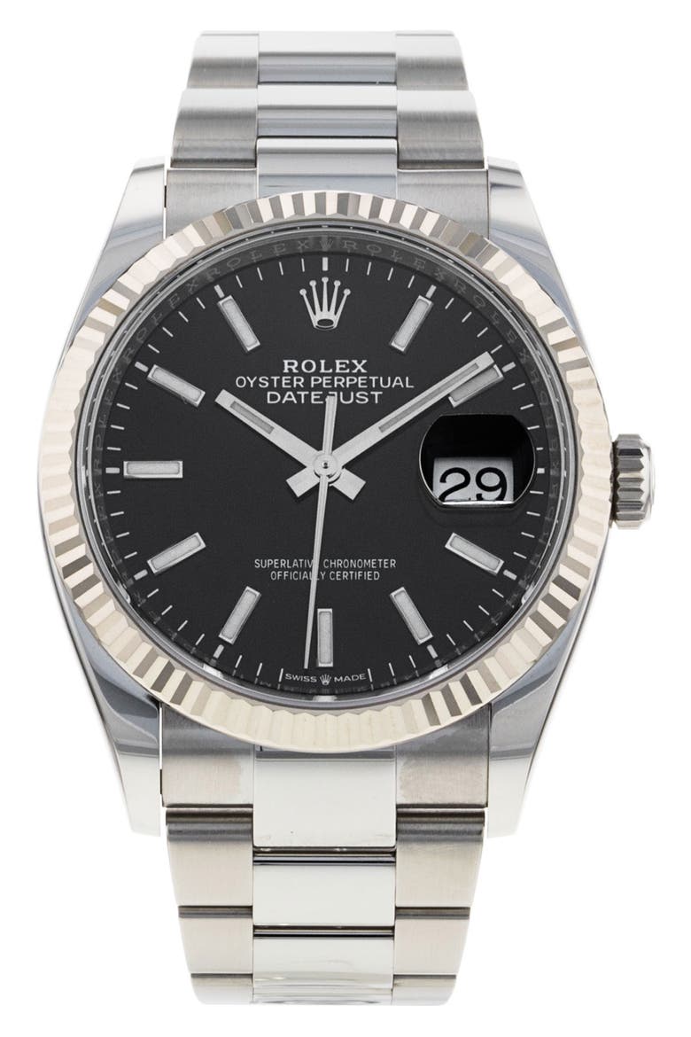 Rolex Preowned Datejust Automatic Bracelet Watch, 36mm, Main, color, BLACK