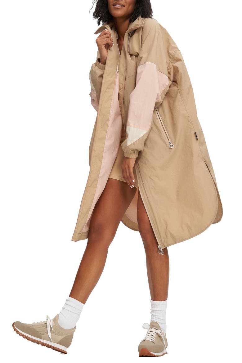 Philomena Water-Resistant Windbreaker Long Jacket, Alternate, color, SAND