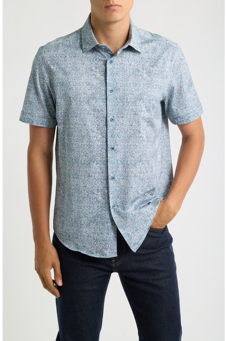 Miles OoohCotton Tech Performance Floral Short Sleeve Shirt, Main, color, TEAL