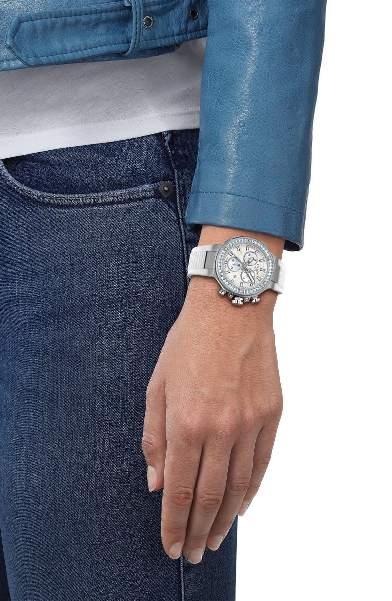 Tissot T-Race Chronograph Silicone Strap Watch, 38mm, Alternate, color, White Mother Of Pearl