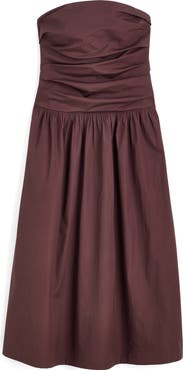 Madewell Strapless Ruched Poplin Midi Dress