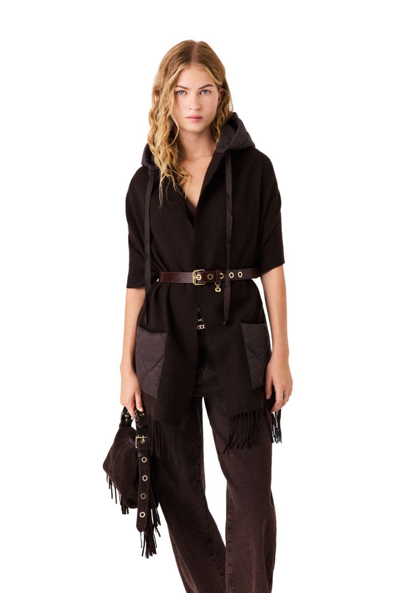Hooded wool scarf, Alternate, color, Brown