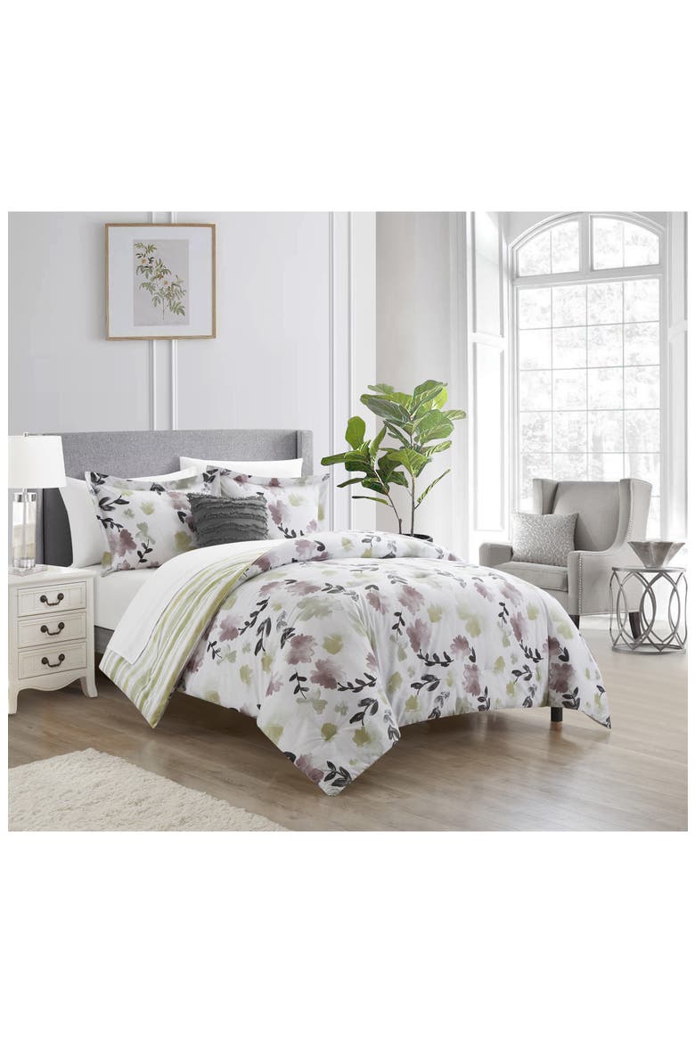 Devon Painted Watercolor Floral 3-Piece Comforter Set - Twin Size, Alternate, color, GREEN