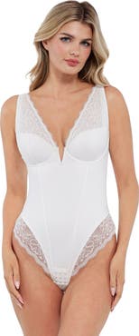 Popilush Shapewear Deep V-Neck Sculpting Lace Inset Bodysuit