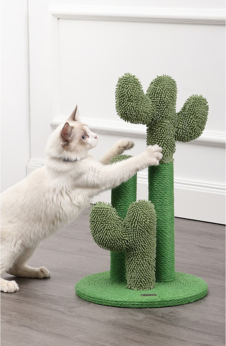 The Licker Store Marfa 21.5" Modern Jute Triple-Cactus Cat Scratching Post with Fuzzy Toy, Alternate, color, Green