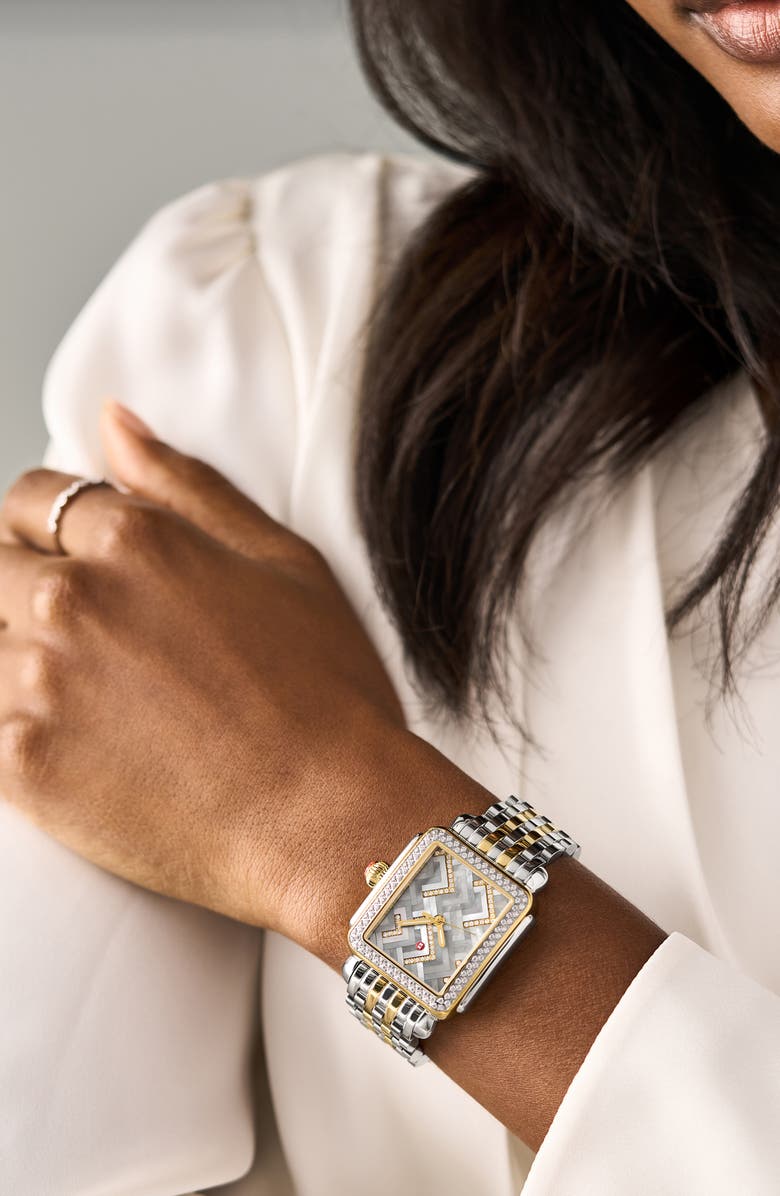 MICHELE Limited Edition Deco Diamond Bracelet Watch, 33mm x 35mm, Alternate, color,