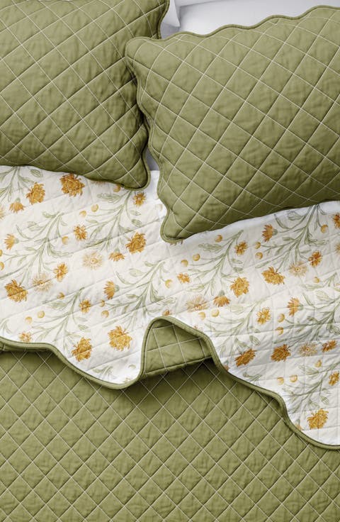 Floral Scalloped Cotton Quilt & Sham Set