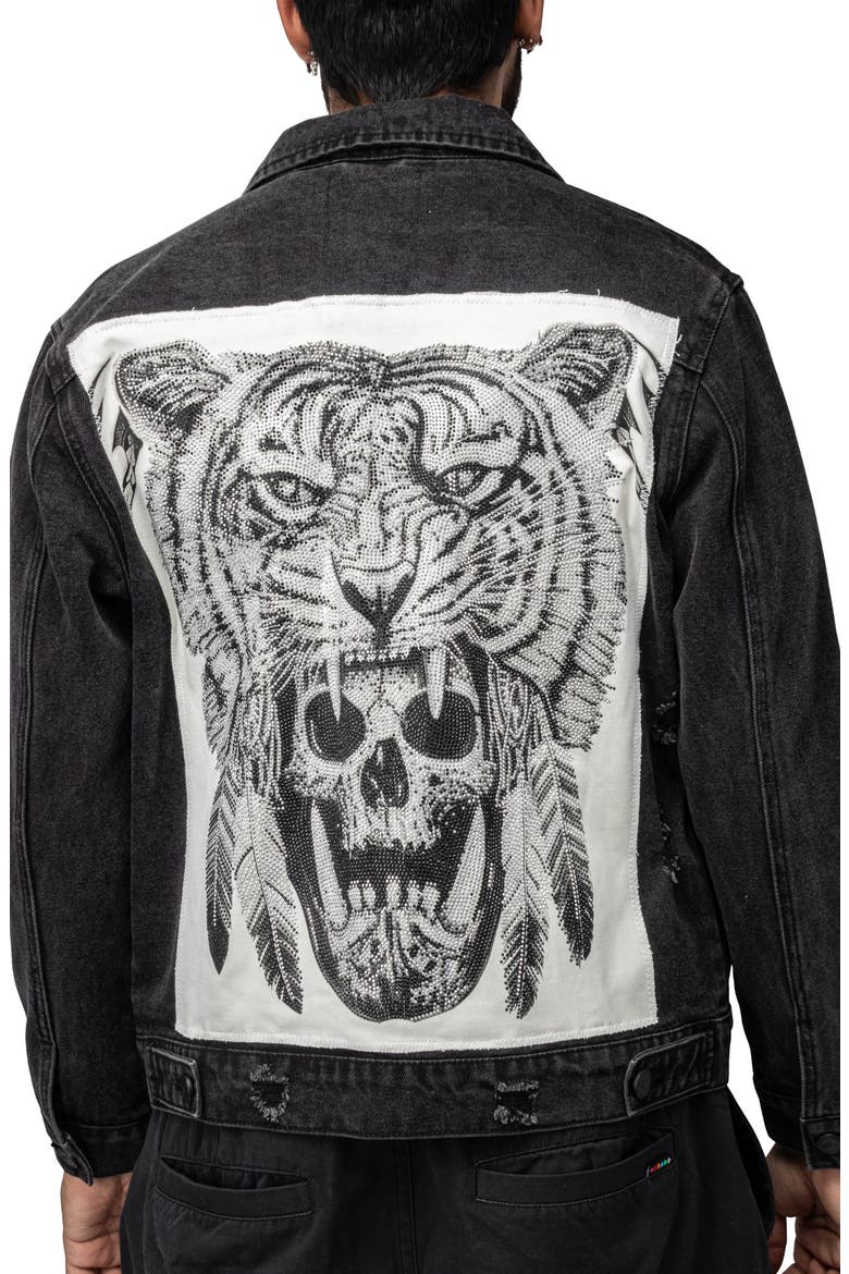 Tiger Savage Patch Denim Jacket, Alternate, color, BLACK