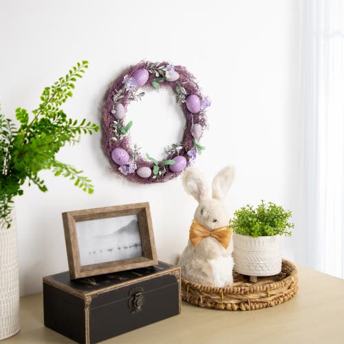 Northlight Speckled Egg Floral Easter Twig Wreath In Purple