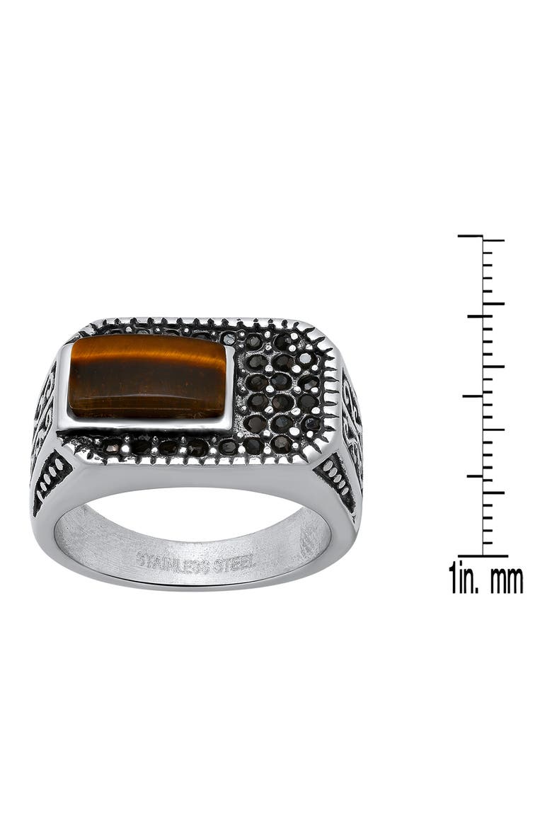 Men's Tiger's Eye & CZ Ring, Alternate, color, BROWN/ SILVER