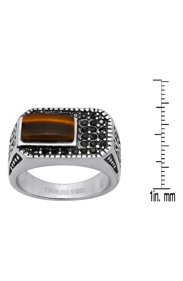 HMY JEWELRY Men's Tiger's Eye & CZ Ring, Alternate, color, Brown/ Silver