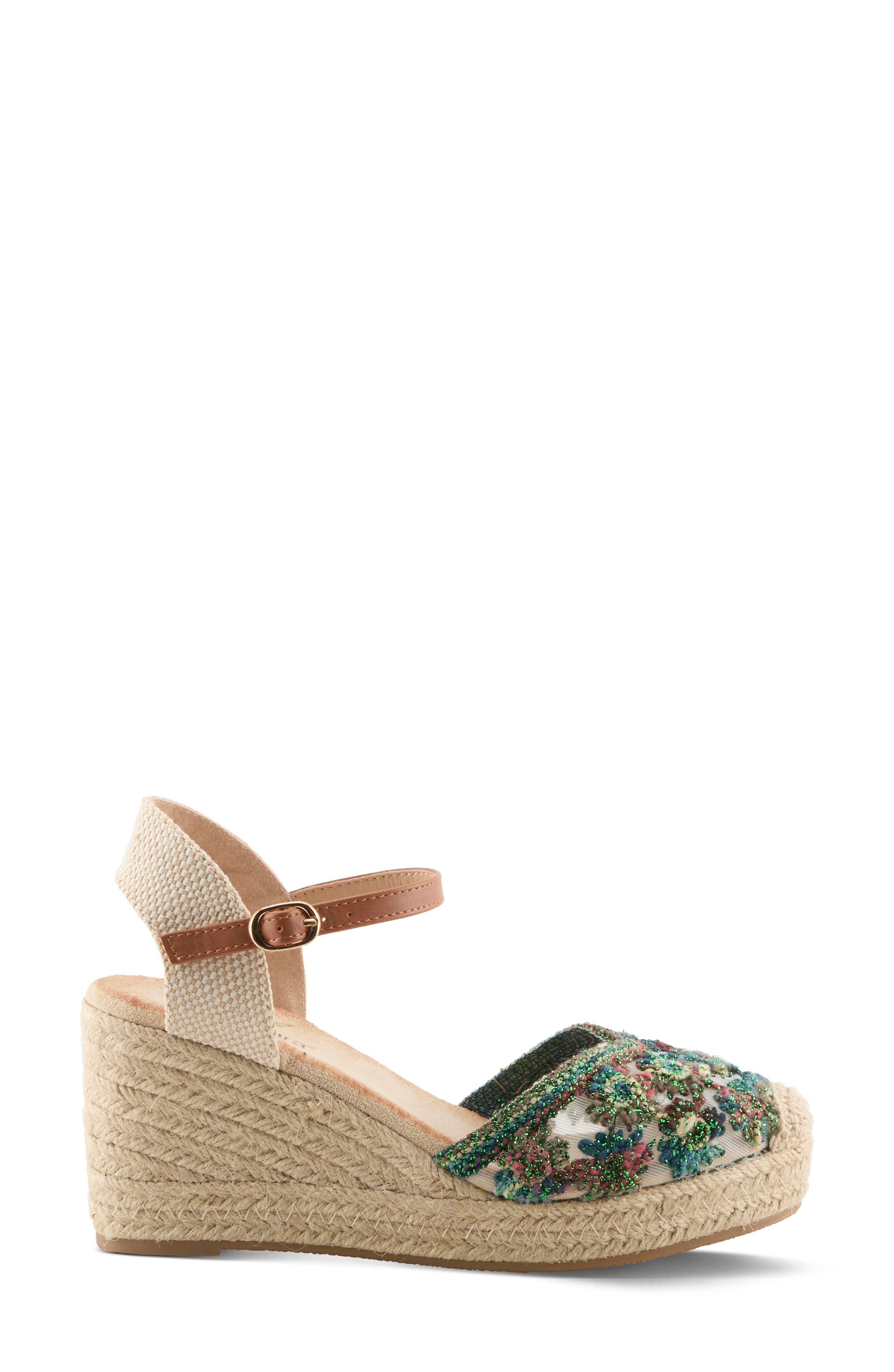 AZURA BY SPRING STEP Querdita Embroidered Platform Wedge, Alternate, color, Green Multi