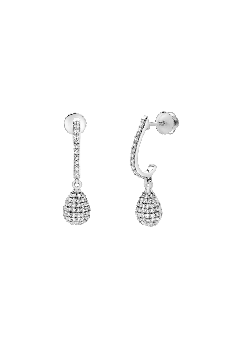 Clayra Pear Shape Dome Diamond Drop Huggie Hoop Earrings in 14K Gold, Main, color, 14K White Gold
