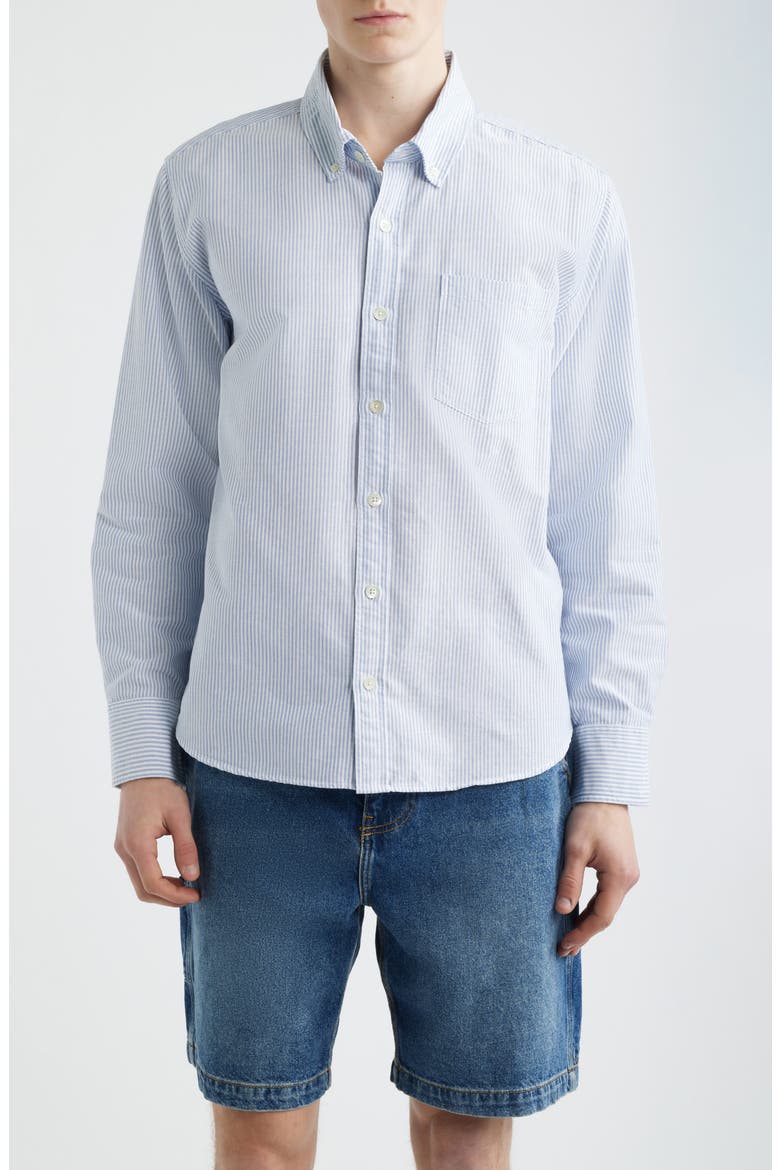 Stripe Cotton Button-Down Oxford Shirt, Main, color, BLUE