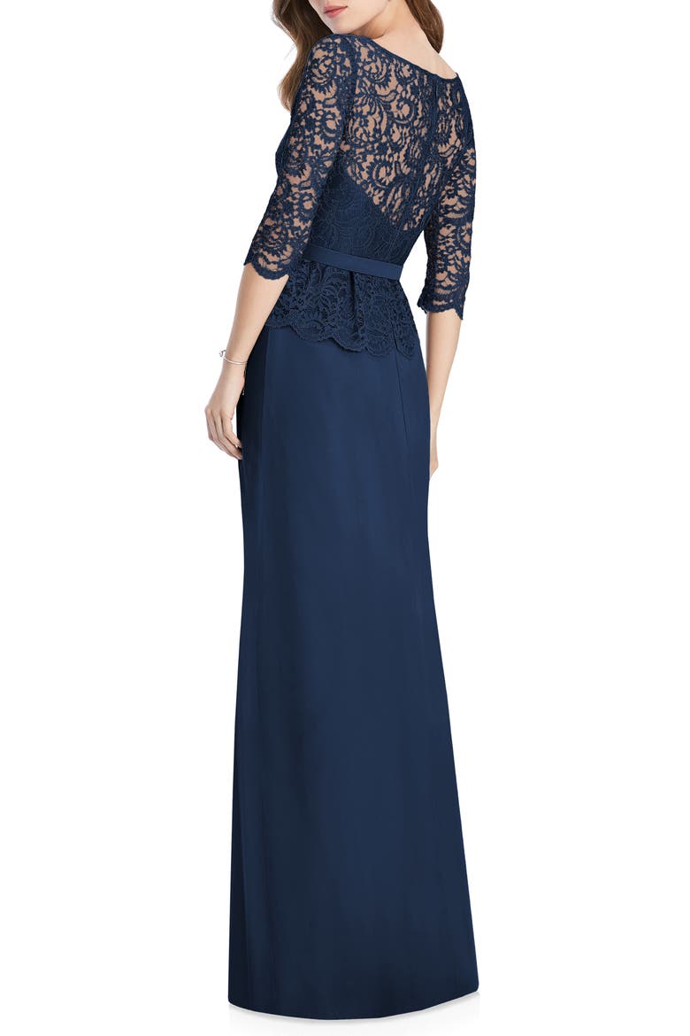 Lux Lace & Chiffon Column Gown, Alternate, color, MIDNIGHT