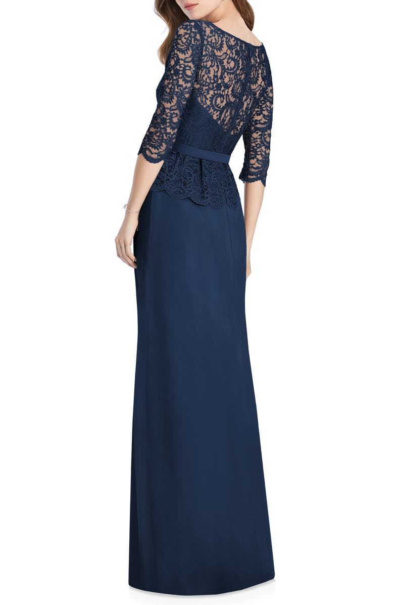 Jenny Packham Lux Lace & Chiffon Column Gown, Alternate, color, 
