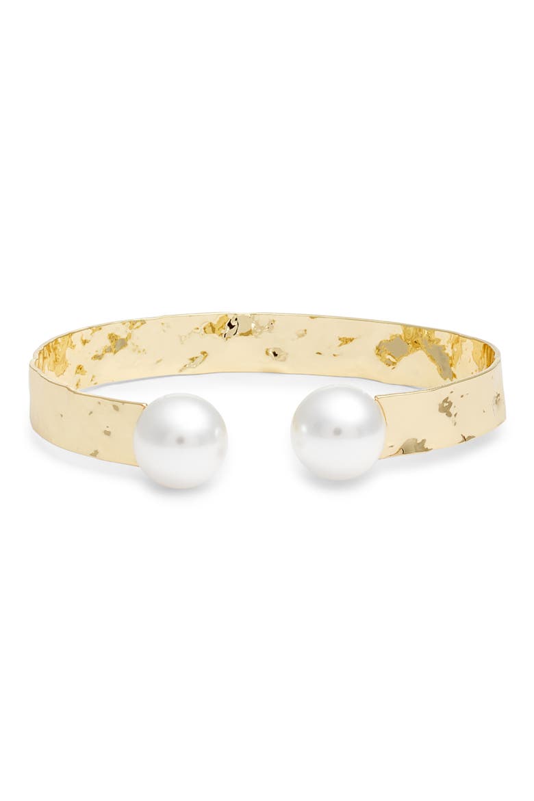 Faux Pearl Accent Cuff Bracelet, Main, color, WHITE- GOLD