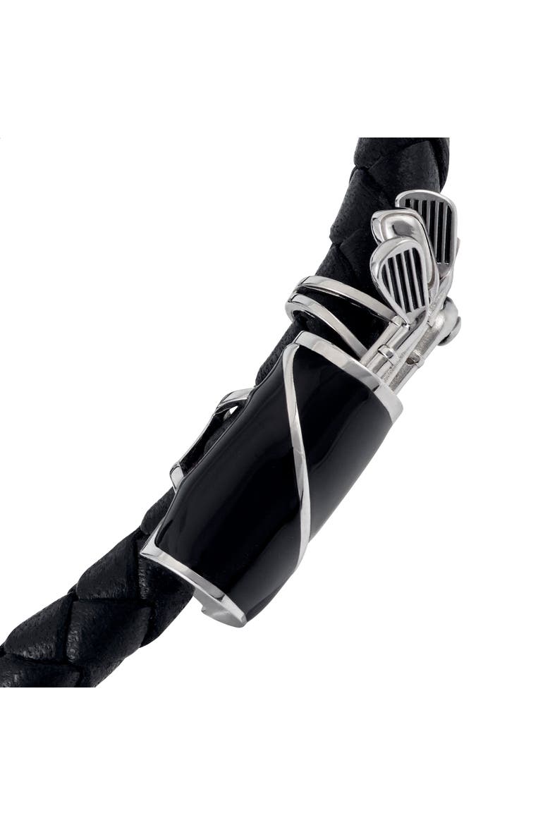 Braided Leather Bracelet With Golf Bag Detail, Alternate, color, BLACK