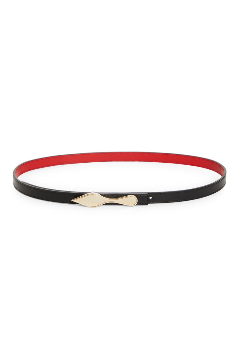 Bettina Reversible Leather Skinny Belt, Main, color, BLACK/ LOUBI/ GOLD