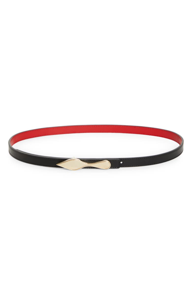 Christian Louboutin Bettina Reversible Leather Skinny Belt, Main, color, Black/ Loubi/ Gold