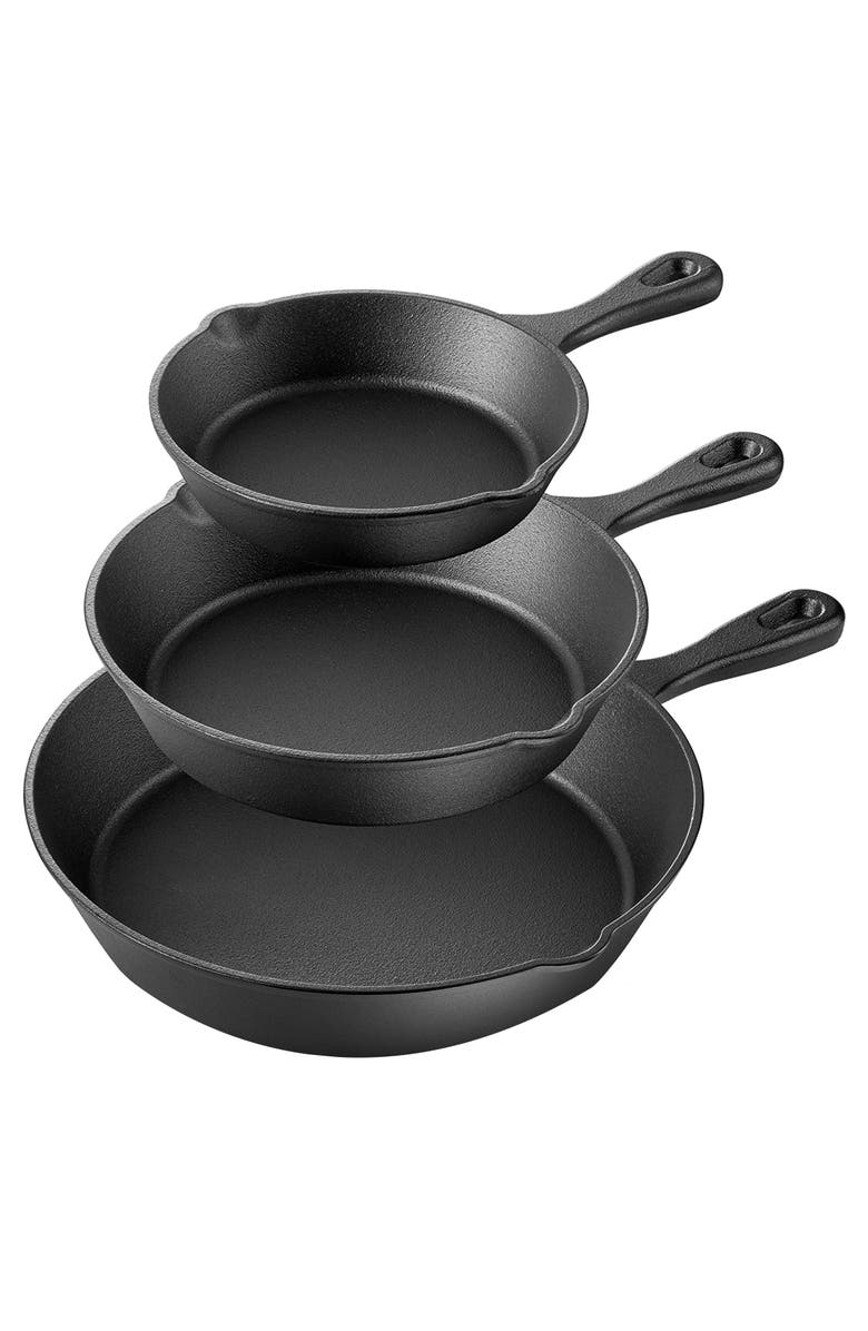 Megachef Pre-Seasoned 3 Piece Cast Iron Skillet Set, Main, color, Black