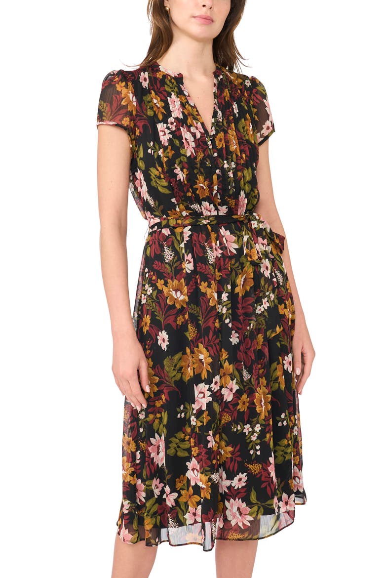 Pintucked Cap Sleeve Midi Dress, Alternate, color, MARSALA