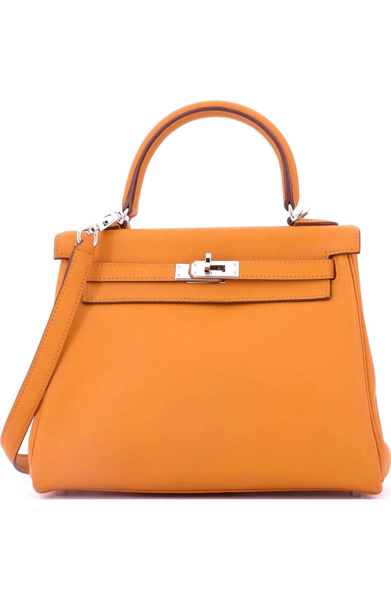 Pre-Owned Hermes Kelly Handbag Orange Swift with Palladium Hardware 25, Main, color, Abricot