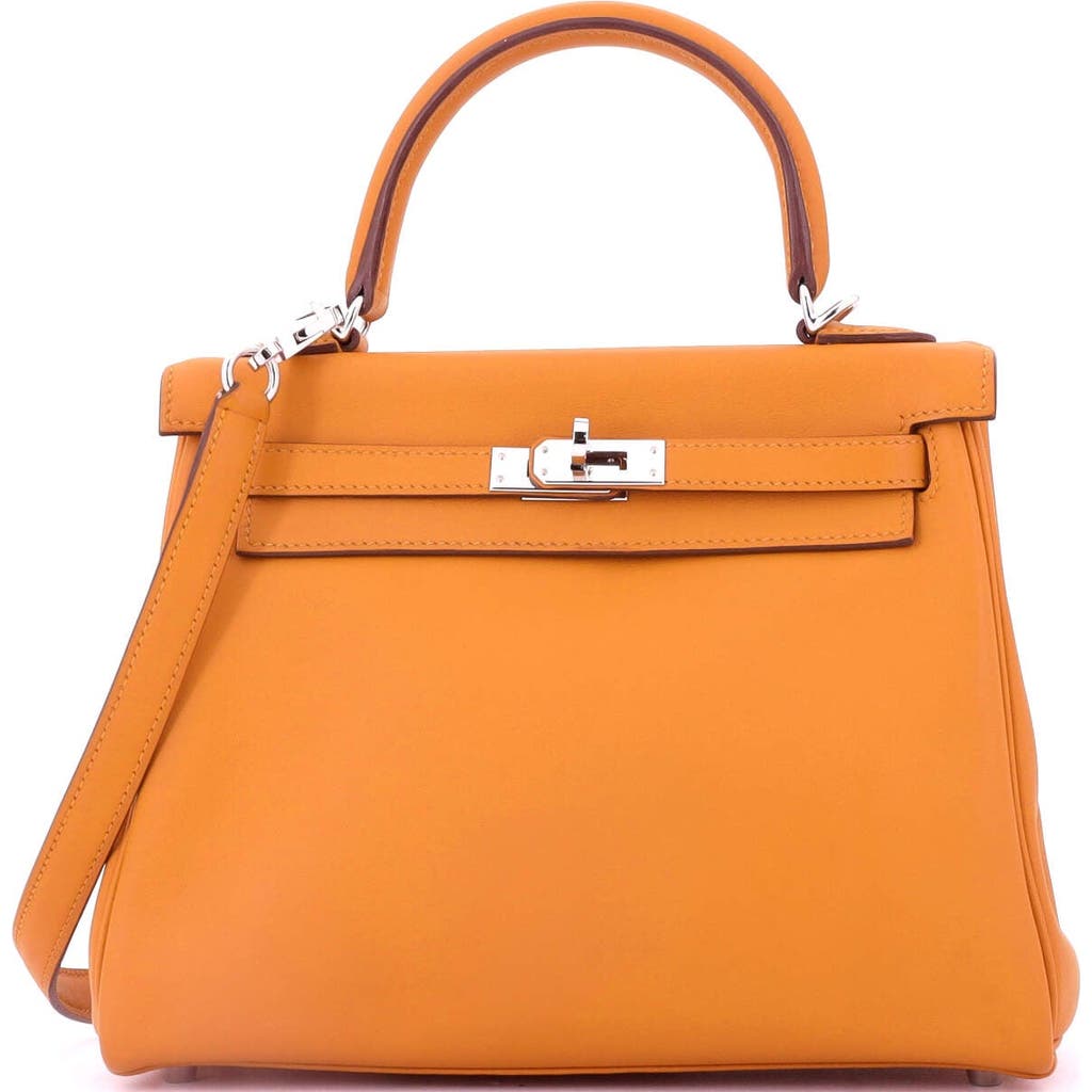 Pre-owned Hermes Hermes Kelly Handbag Orange Swift With Palladium Hardware 25 In Orange