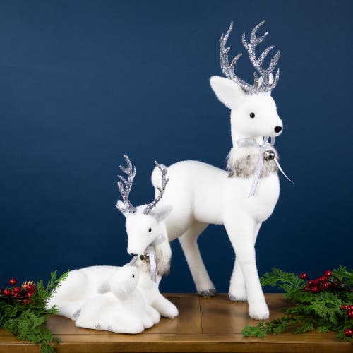 Northlight Laying Reindeer Mom And Calf Christmas Figurine In White