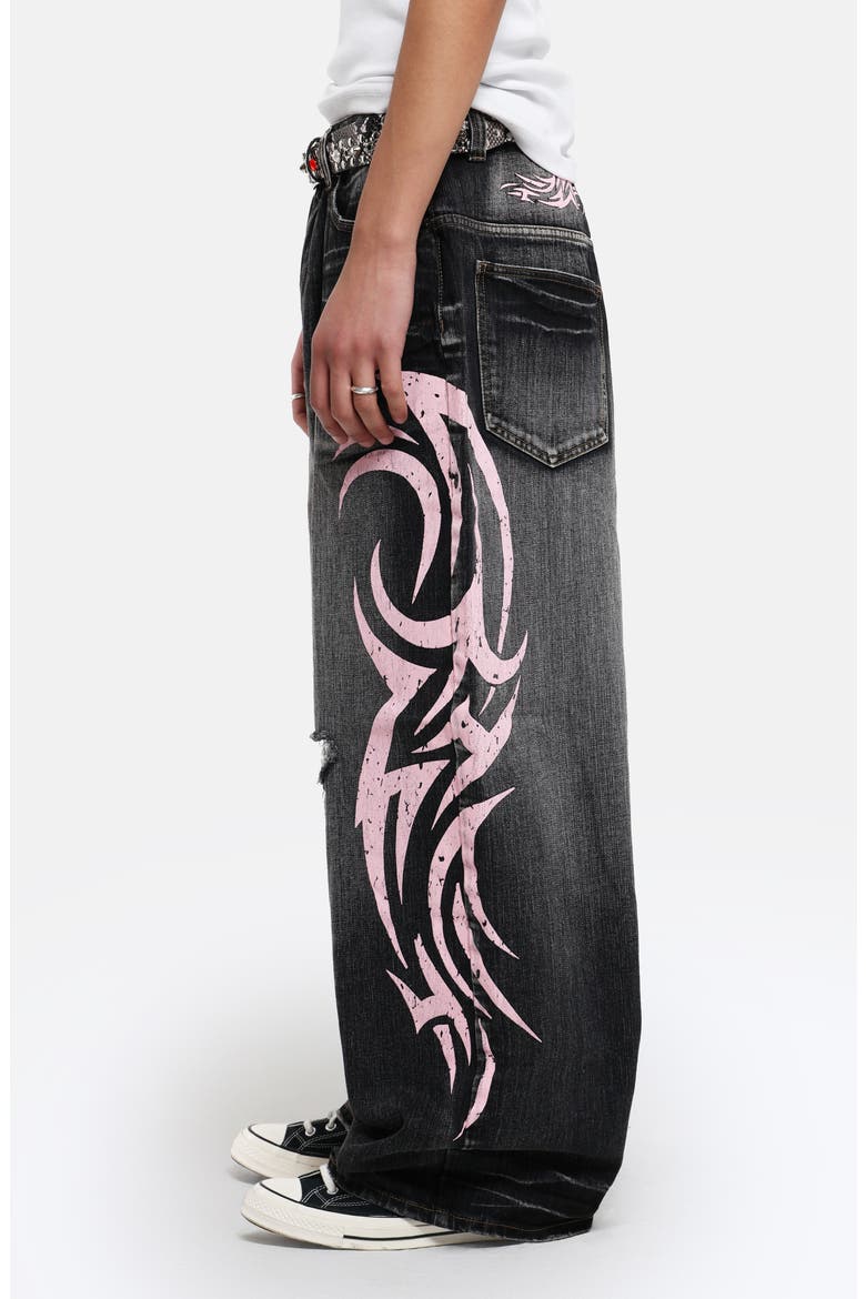 Colossus Pink Blade Oversize Distressed Jeans, Alternate, color, BLACK