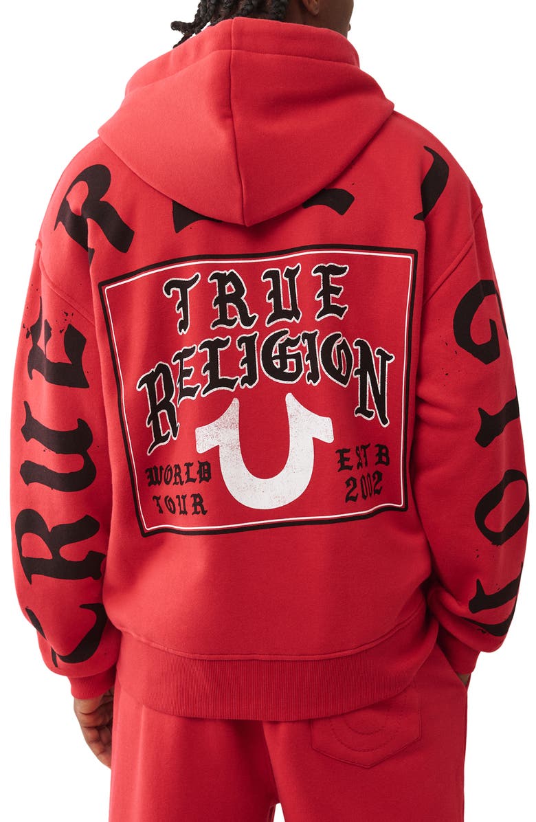 True Religion Flag Cotton Blend Zip-Up Hoodie, Alternate, color, Trv Red