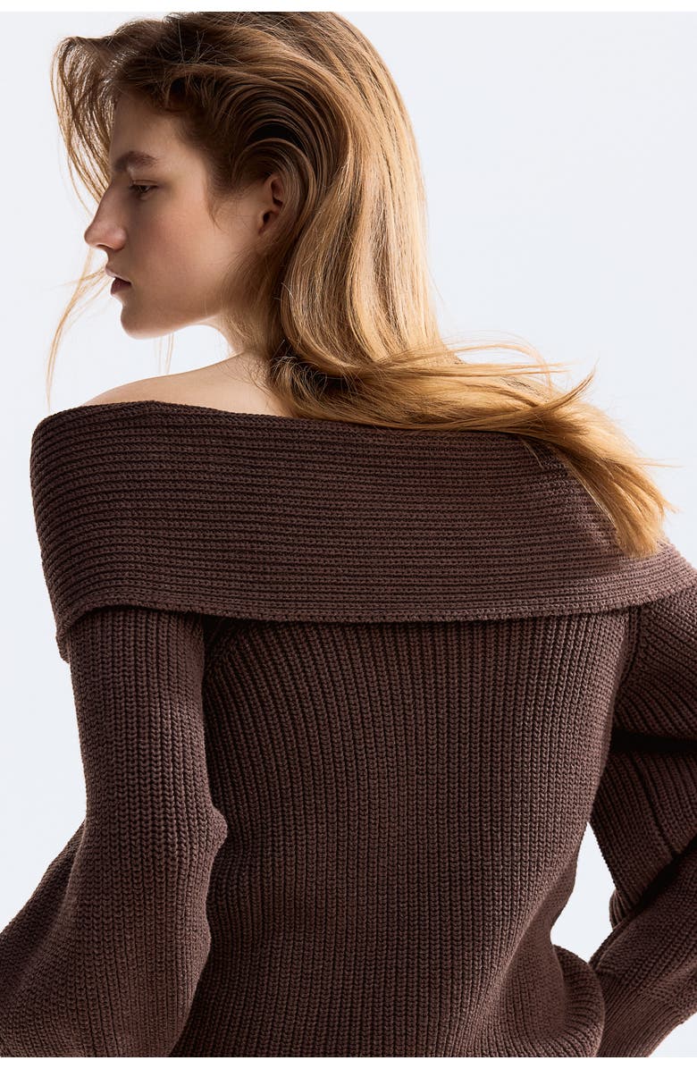 H&M Off-the-shoulder Jumper, Alternate, color, Dark Brown