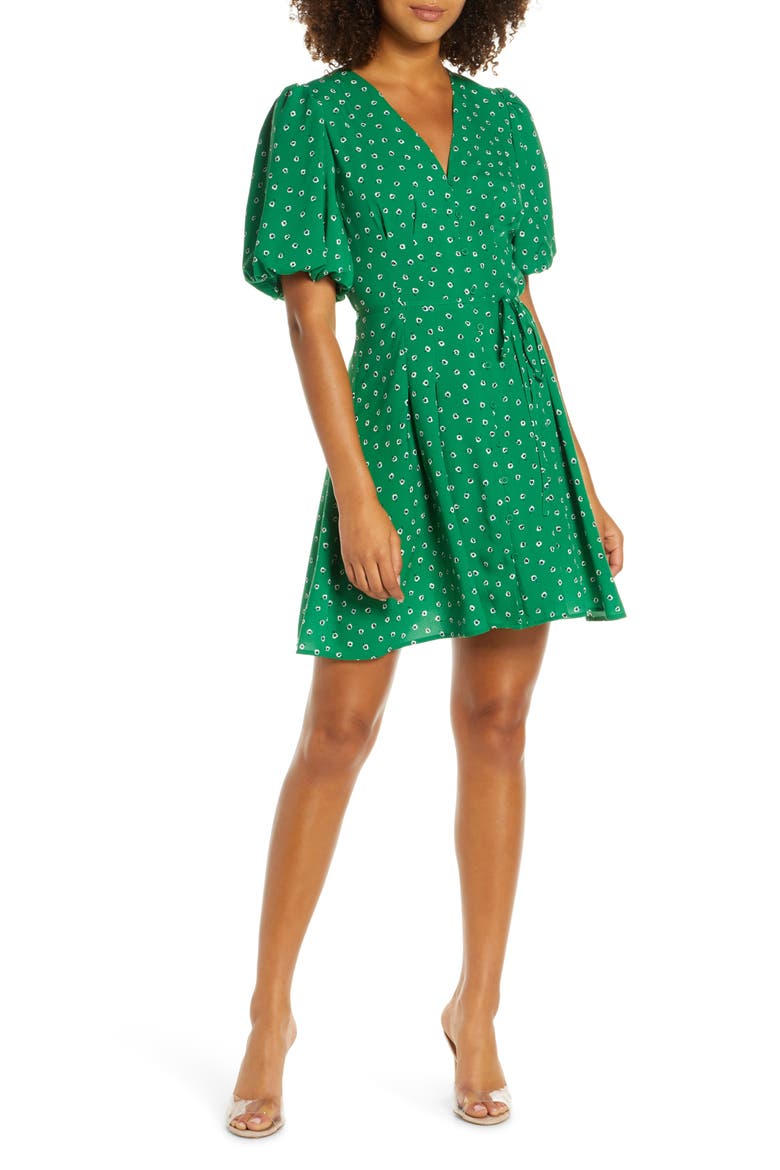 Adelise Puff Sleeve Fit & Flare Minidress, Main, color, FERN GREEN