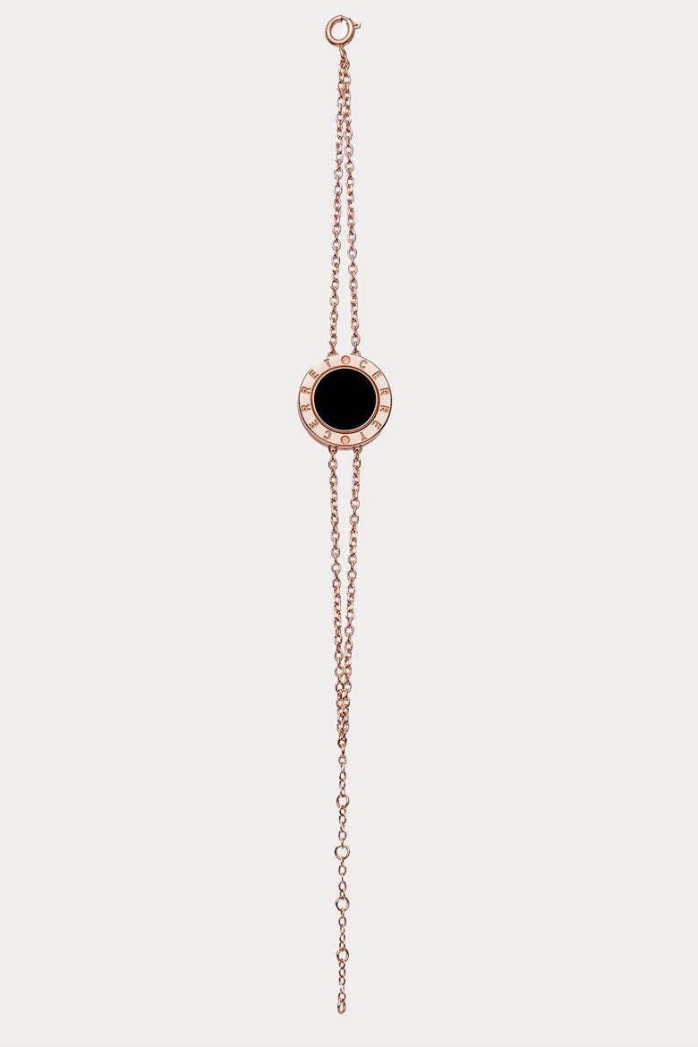 Rose Gold Plated Double Chain Double Chain With Black Eamel Luxury Safety Bracelet, Alternate, color, Rose Gold